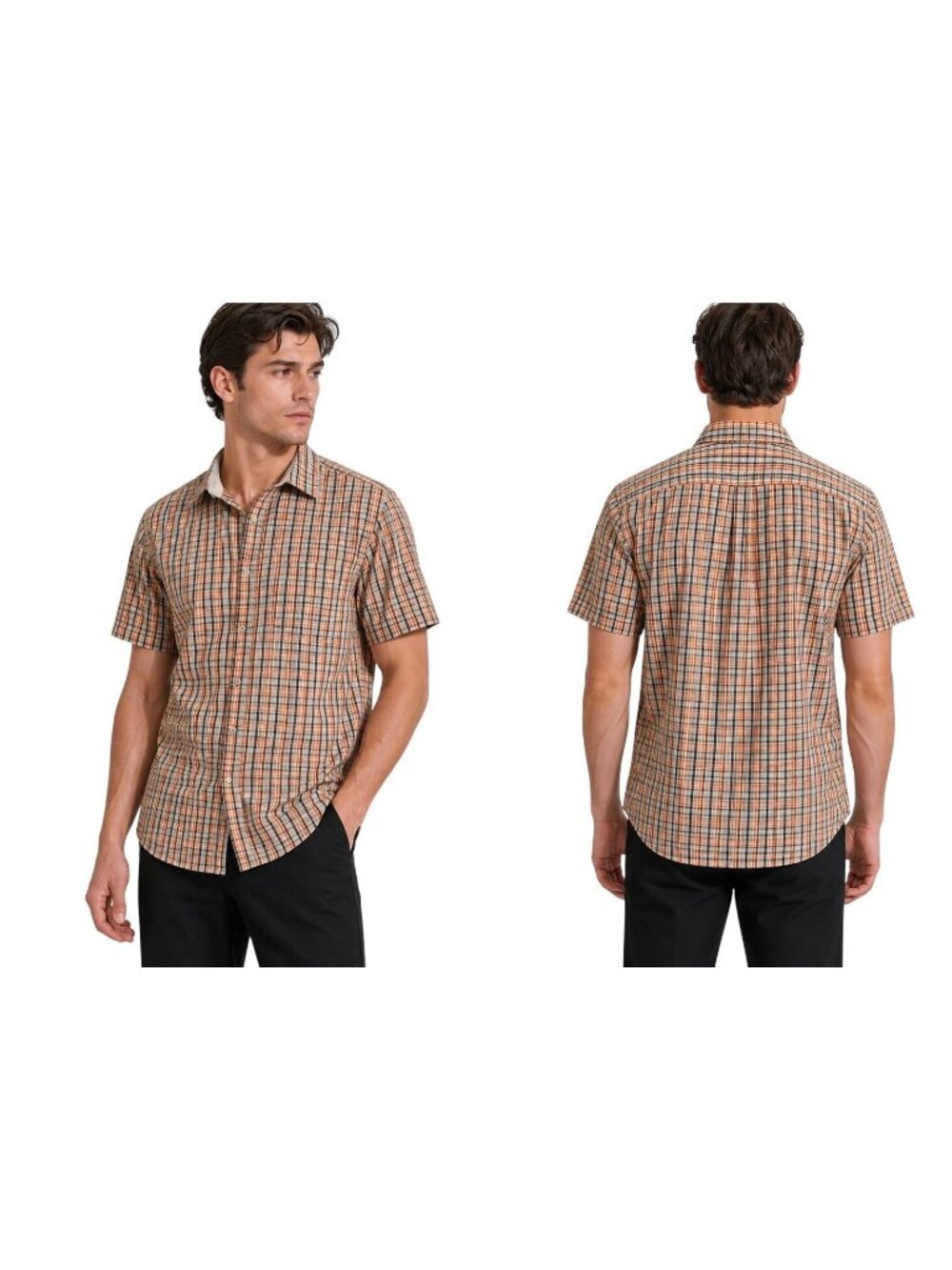 Roca Wear Size 3XL Short-Sleeve Orange White Blue Plaid Shirt